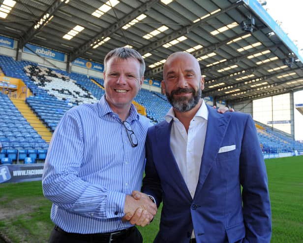 Gianluca Vialli and Andy Awford at the launch of the fans financial initiative at Fratton Park, on June 10, 2014. Picture: Ian Hargreaves (141660-4)