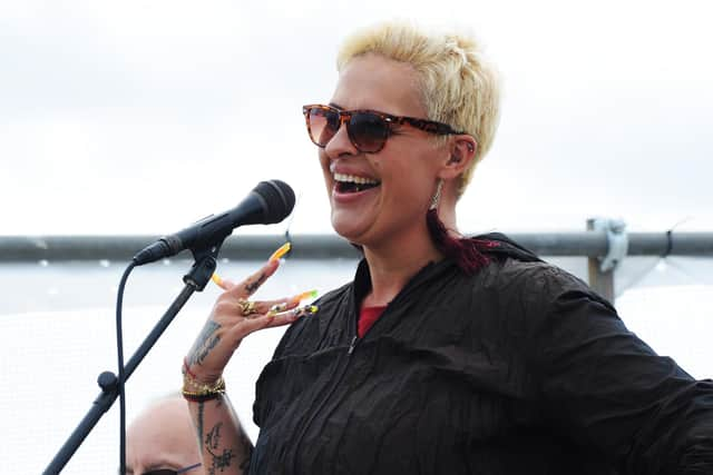 Emiliyah Witkiewicz, lead singer of Emz All Stars performing live on South Parade Pier 2021. Picture by Paul Windsor