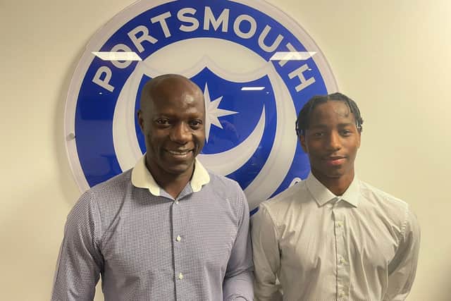 Benjani Mwaruwari and his son, Benjani Junior, were at Fratton Park in November 2021 for the Better Late Than Never event to mark the launches of Played Up Pompey Three and Pompey: The Island City.