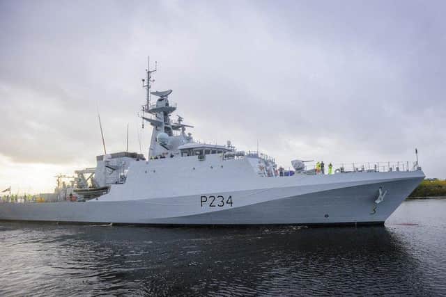 HMS Spey departs Scotland to travel to Portsmouth. Photo: BAE Systems.