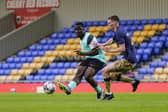 Christian Saydee fires in a shot during Pompey's 1-0 friendly defeat at AFC Wimbledon on Tuesday night. Picture: Jason Brown/ProSportsImages