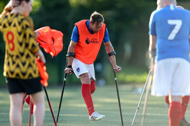 Captain Ray Westbrook training with the Pompey amputee football team behind the Mountbatten Centre this week. Picture: Chris Moorhouse