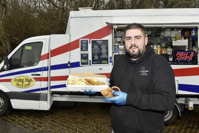 Frying High Fish and Chips have opened a new pitch at Broadmarsh Coastal Park, Havant.
Pictured is: Co-owner of Frying High Will Cripps.
Picture: Sarah Standing (041223-3067)