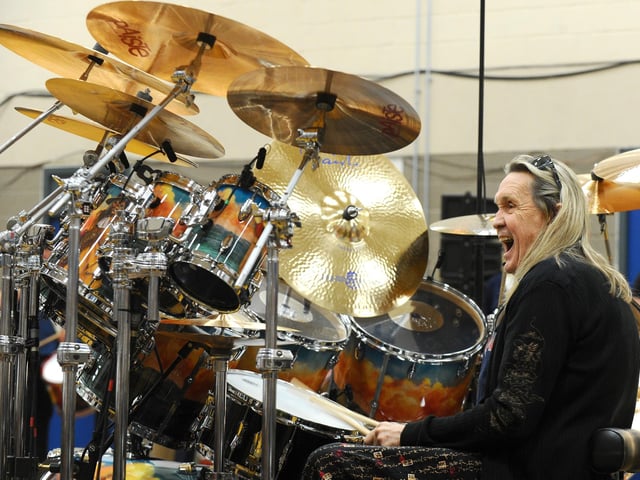 Rehearsals at HMS Temeraire in Portsmouth, on Tuesday, March 5, where the band performed with Iron Maiden drummer Nicko McBrain.