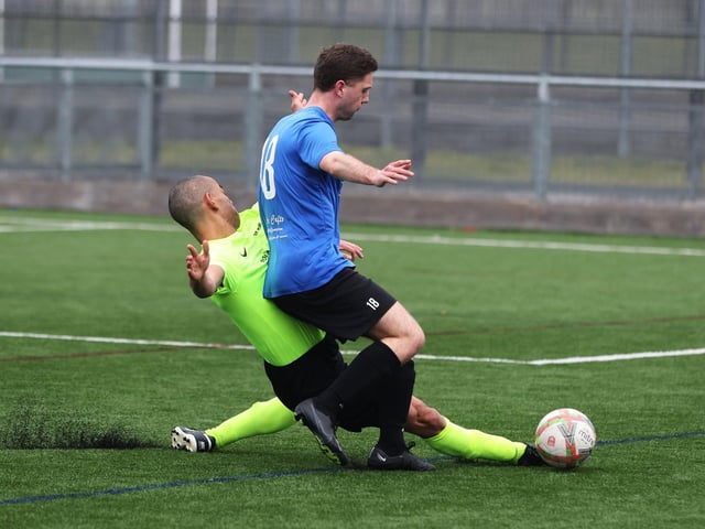 Pompey Dynamo (blue) v Carberry. Picture: Sam Stephenson.
