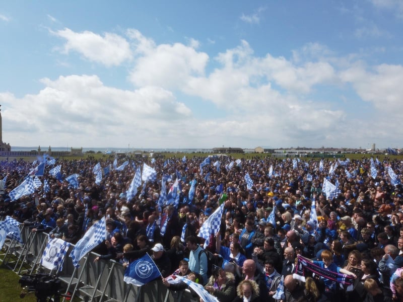 Thousands of Pompey FC fans flocked to Southsea Common to celebrate the team's League One title and promotion.Picture Credit: Habibur Rahman