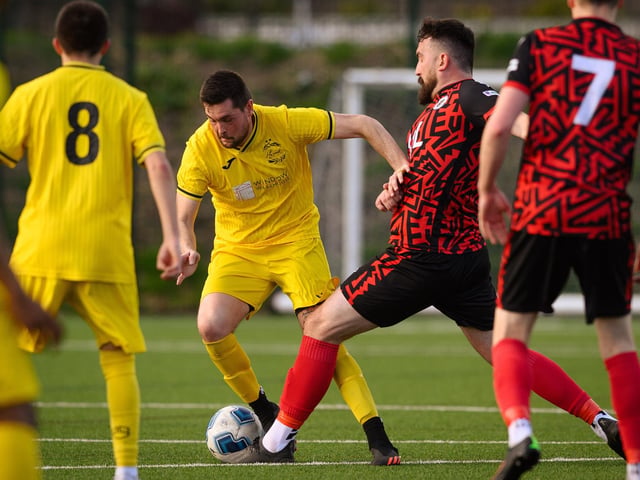 Action from Harvest's 4-1 win at home to Locks Heath (red and black kit) in the Hampshire Premier League. Picture: Keith Woodland (180321-1349)