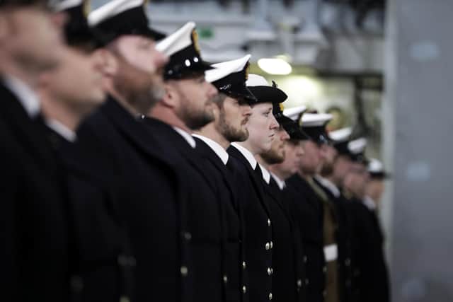 Pictured is officers of HMS Prince of Wales at the commissioning.