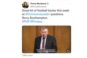 Screenshot of Penny Mordaunt's Twitter account  on February 3, 2023 showing Gateshead MP Ian Mearns asking a question