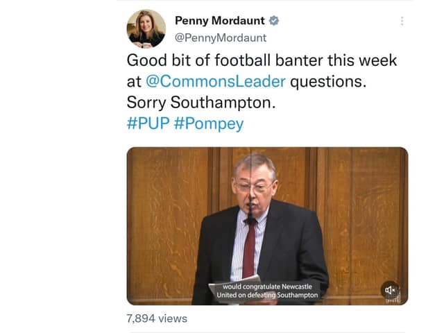 Screenshot of Penny Mordaunt's Twitter account  on February 3, 2023 showing Gateshead MP Ian Mearns asking a question