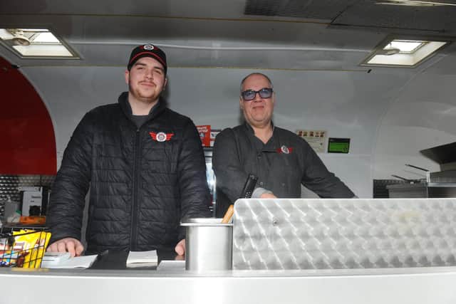 Route 66 Burger Bar held their first day of opening at their new location along Portsdown Hill on Tuesday, March 1.Pictured is: (l-r) Jake Edwards and owner Steve Bray.Picture: Sarah Standing (010322-9970)