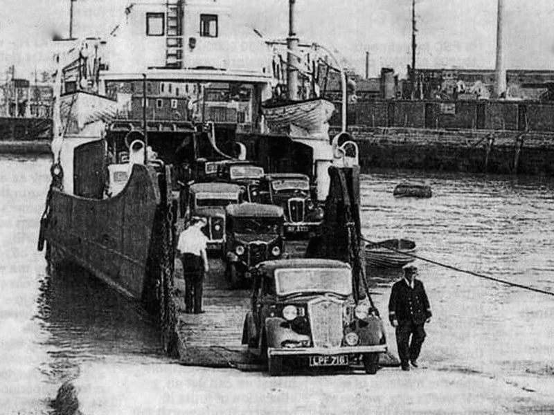 Seen arriving at Point, Old Portsmouth is the car ferry from the Isle of Wight. Imagine such a small vessel today.