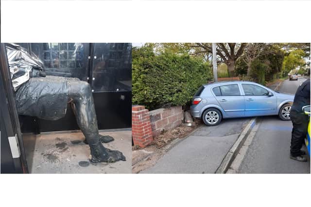 The crashed Astra and the muddy arrested teenager after the chase across mudflats 
Pictures: Hampshire police