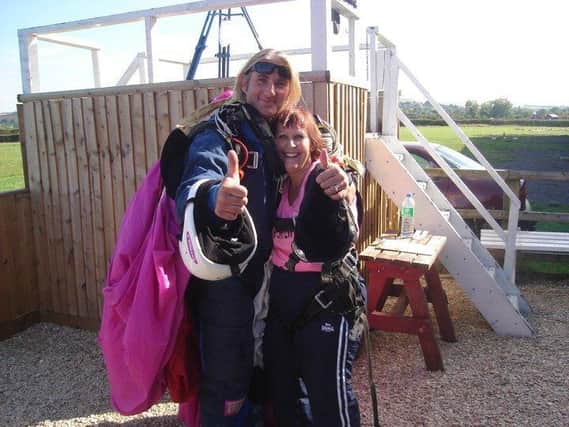 Sharon after her first sky dive fundraiser.