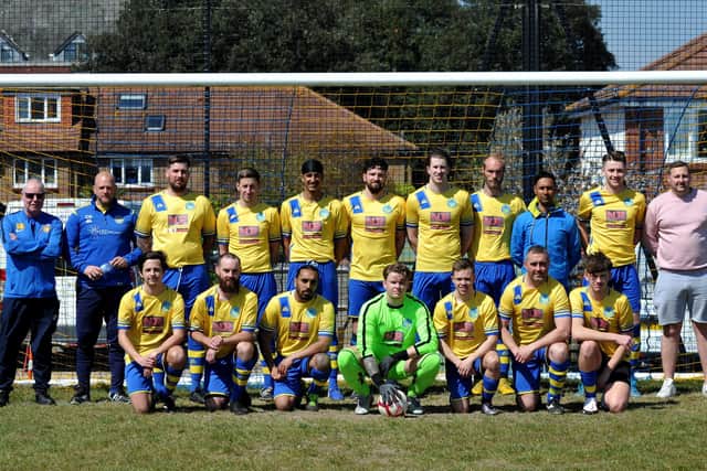 Meon Milton, 2020/21. Back (from left): Bob Beckett (club representative), Chris Kreisz, Chris Foy, Dan Edwards, Aran Singh, Dale Holmes, Sam Fowler, Barry Jeans, Bickram Singh (manager), Bayley Whitcombe, Matt Hickley (secretary). Front: Dylan Futcher, Adam Beckett, Jagjit Singh, Lewis Fisher, Matteo Berogna, Andy Edwards, Dan Gedling. Picture: Allan Hutchings