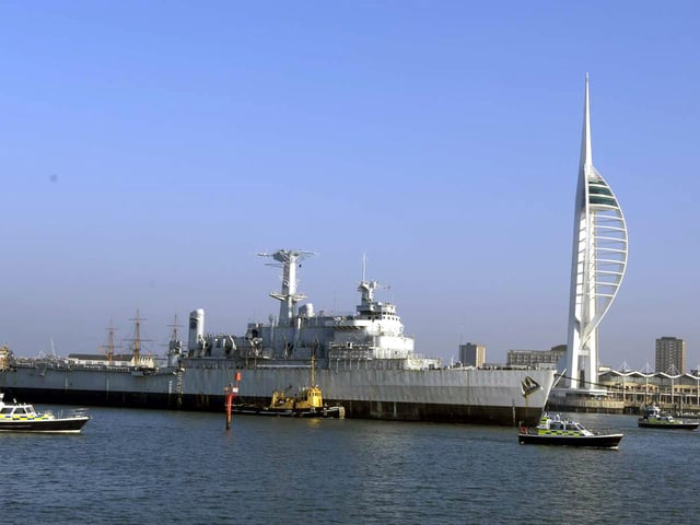 HMS Fearless leaving Portsmouth Harbour for the last time.Picture: Steve Reid