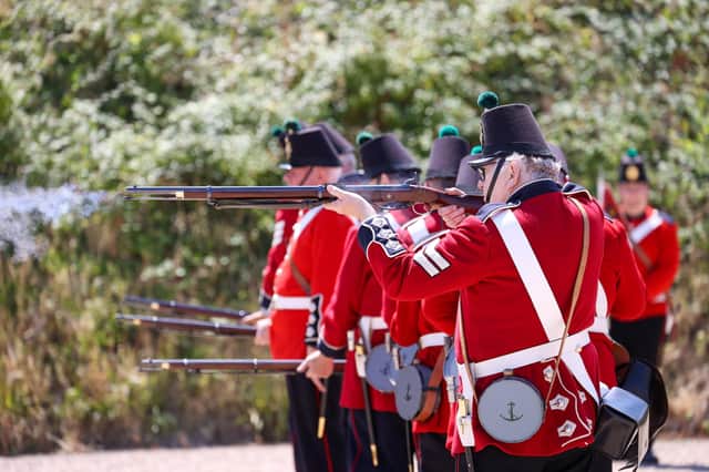 Reenactors showing off their skilled during a firing display of canons and muskets at Fort Brockhurst on Saturday