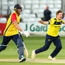 Liam Dawson celebrates as Michael Pepper of Essex Eagles is caught. Photo by Jacques Feeney/Getty Images.