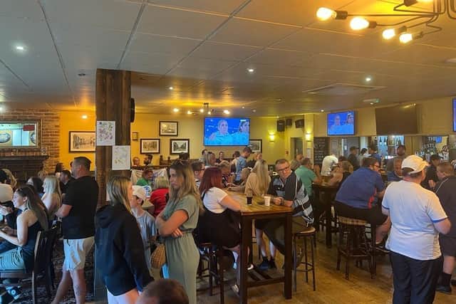 Fans at the Westleigh Pub in Havant for England women's World Cup final with Spain.