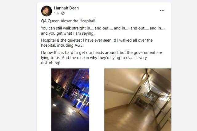 Posts on Facebook by Hannah Dean claiming QA Hospital is empty - these have been refuted by chief executive Mark Cubbon