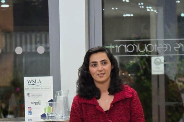 Khalida Popal speaking at WSLA 2024