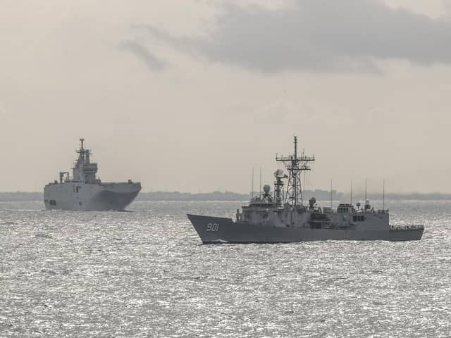 ENS El Sadat with ENS El Sheik, Egyptian warships that linked up with HMS Dragon during the exercise. Photo: Royal Navy