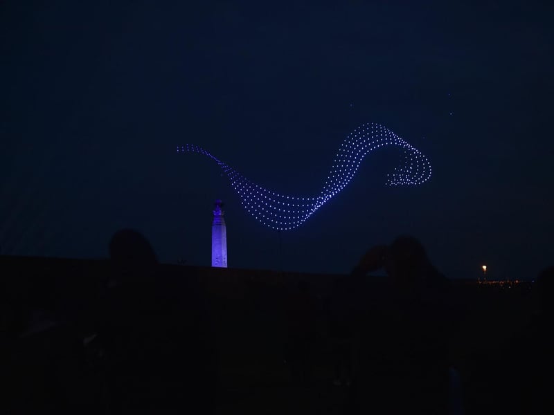 The stunning drone show was against the background of the city's naval war memorial on Southsea Common