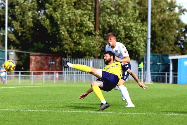 Gosport striker Dan Wooden goes for goal during last weekend's Southern League win against Yate. Picture: Tom Phillips