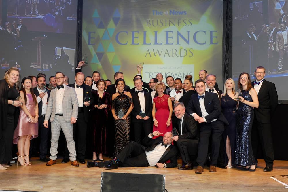 Winners from the The News, Portsmouth Business Excellence Awards 2020 with (right) Mark Waldron, editor of The News, Portsmouth.

Picture: Sarah Standing (210220-8562)