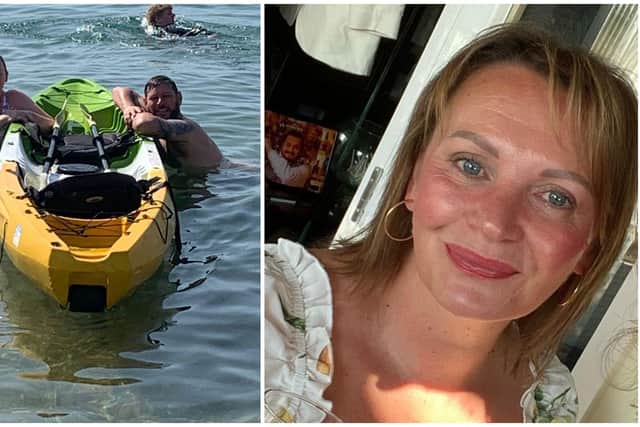 (left) Tracey and her husband Jon, and (right) Tracey faced her fear on Channel 4 show
