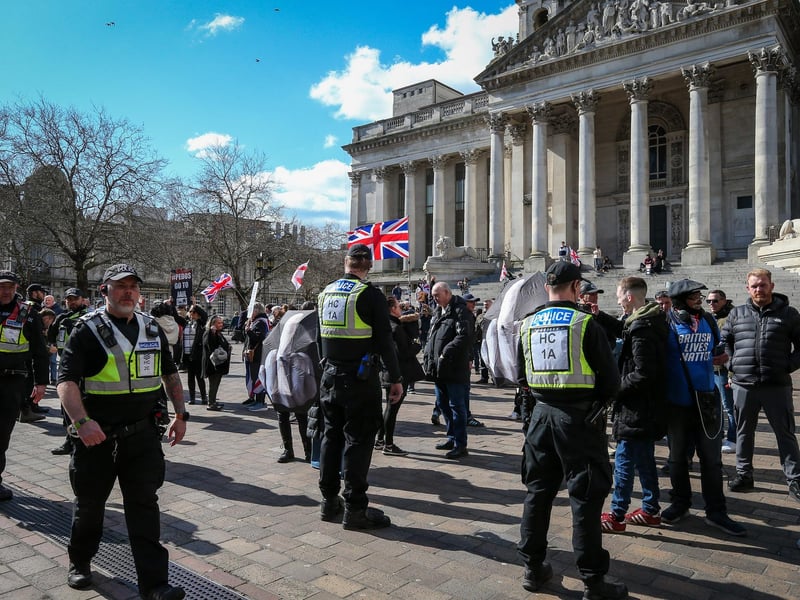 A Unity Rally, arranged by Stand Up To Racism Portsmouth, and a mass-deportation demonstration, arranged by UKIP, took place in Portsmouth's Guildhall on Saturday, March 15. Picture: Chris Moorhouse (150325-056)
