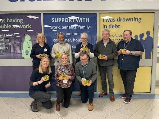 The Work Out Your Money Team - Citizens Advice Havant
Back row L to R: Lynnette Meredith, Mohammed Islam, Amanda Whiteland, Jon Stuart (Chief Executive, Citizens Advice Havant), Paul Davey
Front row L to R: Fiona Ross, Rachel Rackett, Mark Wickenden