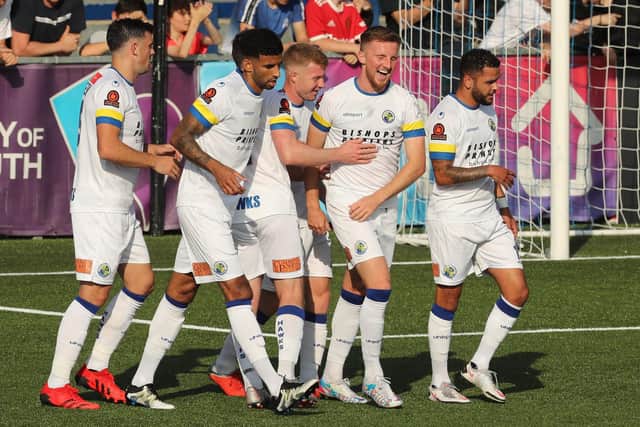 Hawks celebrate a goal in their 5-2 home victory over Concord Rangers in October Picture: Dave Haines