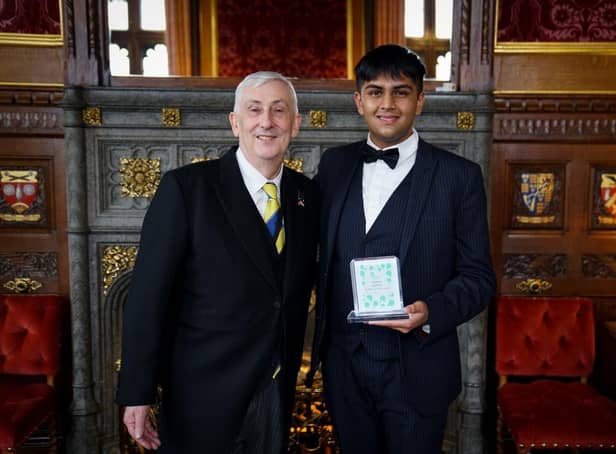 Hampshire Youth Parliament member Dev Sharma, right, with Sir Lindsay Hoyle, speaker of the House of Commons.