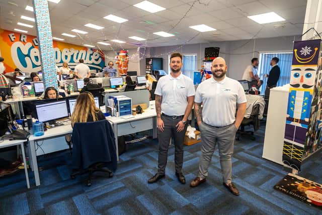 Managing director Sean Rhodes and sales director Andy Rodgers inside Prestige Telecom Group. Picture: Mike Cooter (120121)