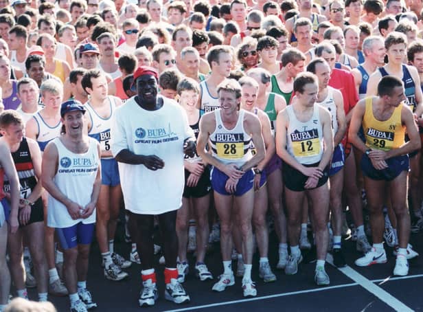 The Great South Run Oct 1995. Frank Bruno pictured left front and top right Steve Cram looking at camera. Picture: The News 0819-21