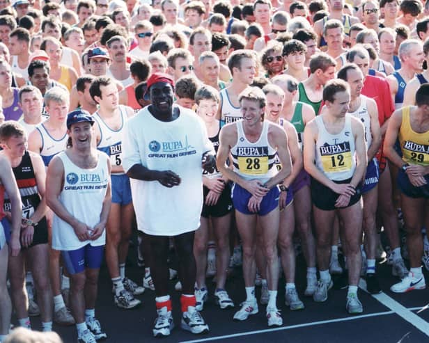 The Great South Run Oct 1995. Frank Bruno pictured left front and top right Steve Cram looking at camera. Picture: The News 0819-21