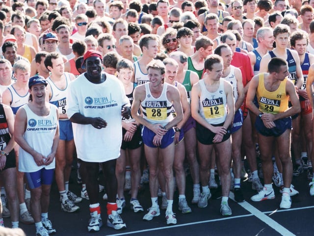 The Great South Run Oct 1995. Frank Bruno pictured left front and top right Steve Cram looking at camera. Picture: The News 0819-21