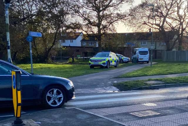 Police at a pathway south of Purbrook Way in Leigh Park. Picture: Karl Browning