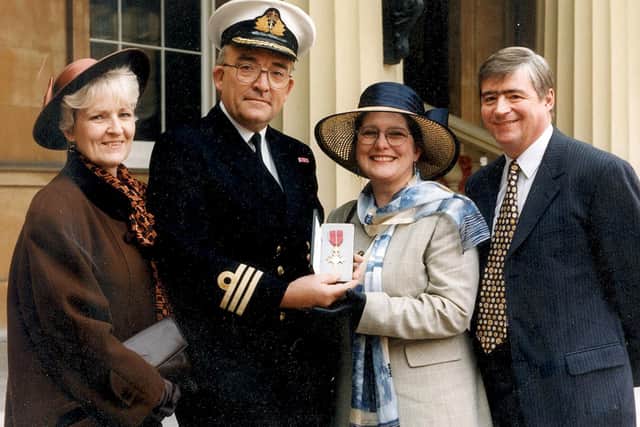 Martin Marks is awarded his OBE at Buckingham Palace, 1999, for services to military medicine at Haslar Hospital.
