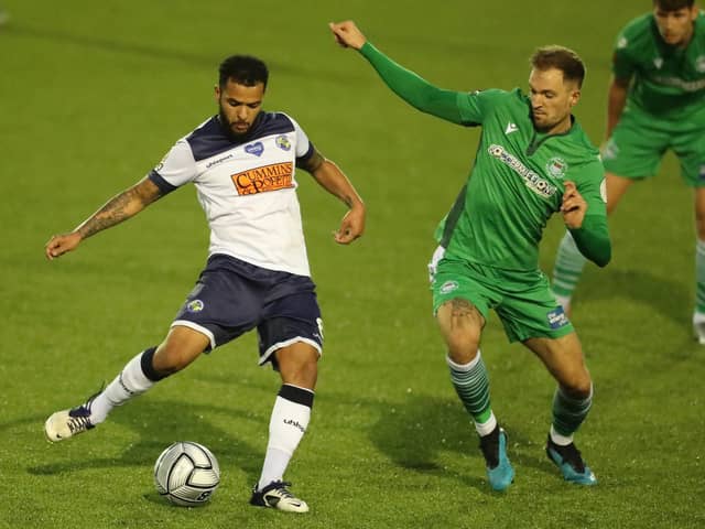 Billy Clifford was forced off with a hamstring injury at Marine. Picture: Dave Haines
