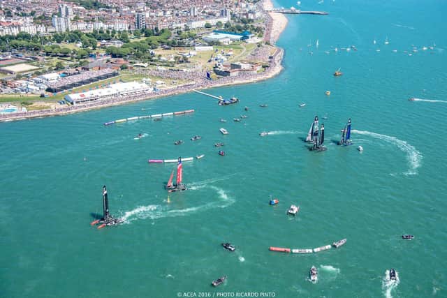 Racing during the 2016 America's Cup World Series in Portsmouth Picture: ACEA 2016 / Photo Ricardo Pinto