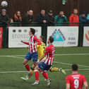 Recurring theme: Alfie Rutherford opens the scoring for Dorking on Boxing Day - the 10th time in 17 National League South games this season Hawks had conceded the opening goal. Picture: Dave Haines