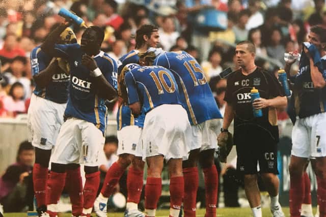 Papa Bouba Diop would give his 2008 FA Cup final shirt to long-serving Pompey sports masseur Colin Clement (far right)