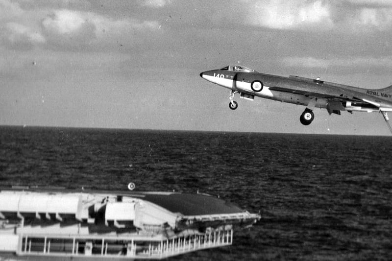 A Scimitar having flown her mission returning to HMS Victorious with arrester wire ready for a safe stop on the flight deck. Picture: Courtesy of Robin Kay