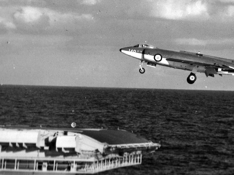 A Scimitar having flown her mission returning to HMS Victorious with arrester wire ready for a safe stop on the flight deck. Picture: Courtesy of Robin Kay