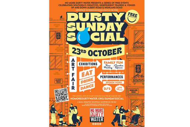 Poster for the Durty Sunday Social, being held on October 23, 2022 in aid of No More Durty Water