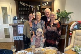 Dorothy Creighton with loved ones on her 105th birthday.