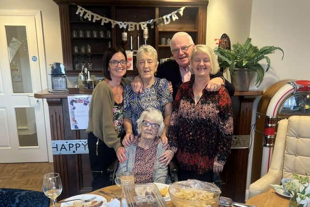 Dorothy Creighton with loved ones on her 105th birthday.