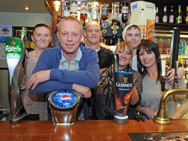 Staff in 2012, from left, Emma Bradley, Leigh Bollard, landlord, Ben Bradley, Cheryl Ayres, Bazza Atkinson and Emma Davies, assistant manager (120501-6126)